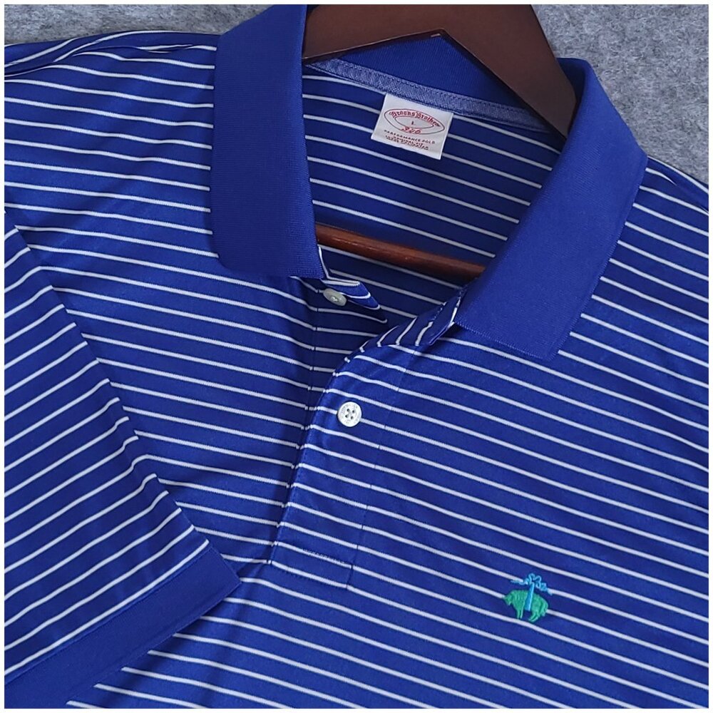 Brooks Brothers 346 Blue White Stripe Performance Polo Shirt Large Original Fit